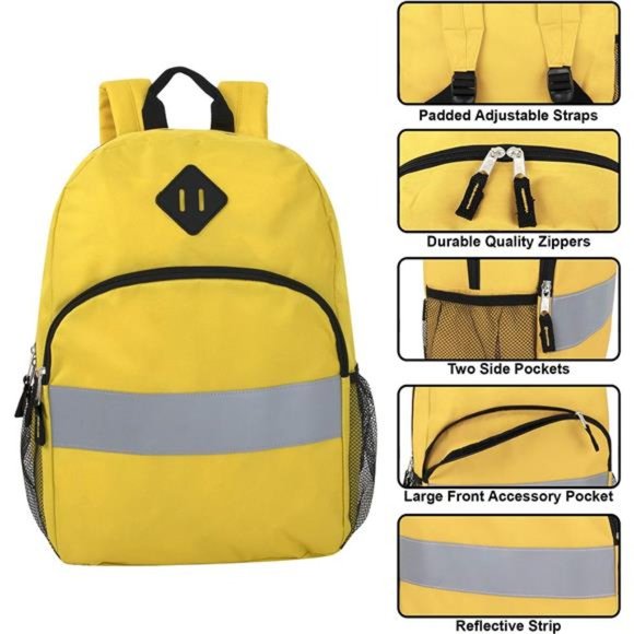 Kids Reflective Backpack for School, Yellow Backpack with Reflector Strips - Picture 6 of 6